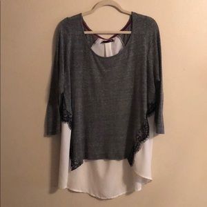 Maurice’s Gray/Cream with Lace Blouse